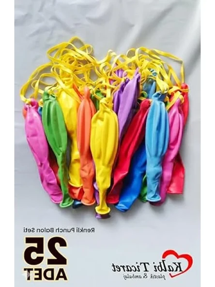 Renkli İpli Balon Seti - 25'li Lastikli Zıpzıp Balon ürün görseli 1