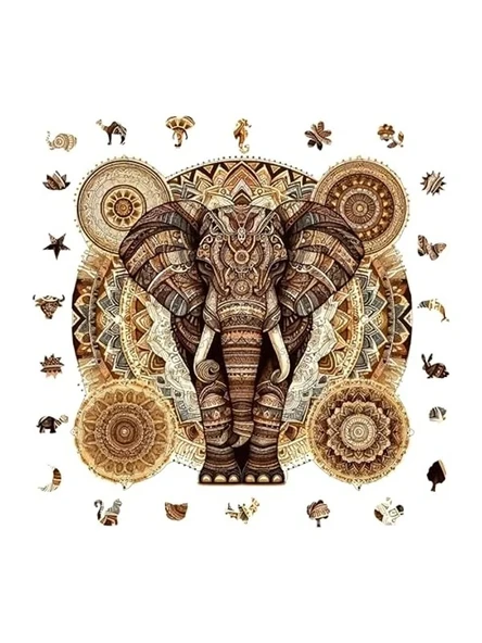 Ahşap Puzzle, Majestik Mandala Fil, 250 Parça, 29 x 28 cm Boyutunda ürün görseli 1