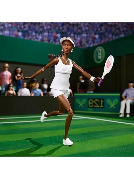 Barbie Inspiring Women Serisi, Venus Williams Moda Mankeni, Karakteristik Tenis Üniforması ve Raketi, Genişletilebilir Ambalaj Dahil, HRM49 - Resim 2