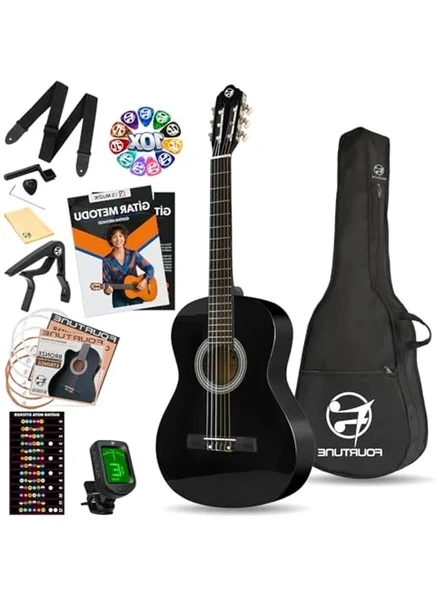 Siyah Klasik Gitar Seti, 4/4 Boyut ve Sap Ayarı ile Kullanım Kolaylığı ürün görseli 1