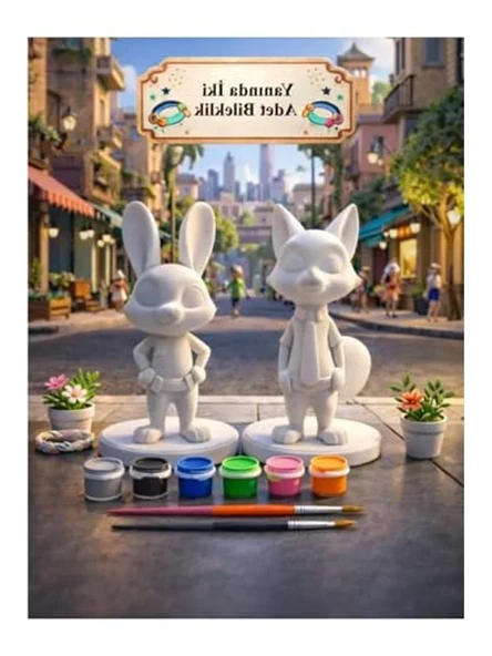 Sevgililere Özel Boyanabilir 3D Figür Seti, Tavşan ve Tilki ürün görseli 1