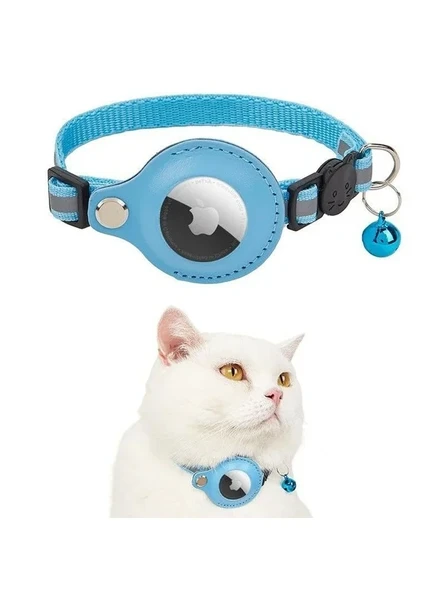 Reflektörlü ve Zilli Kedi Tasması, Ayarlanabilir Açık Mavi Renk ürün görseli 1