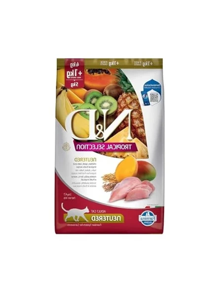 Kısırlaştırılmış Kedi Maması, Tavuklu ve Tropikal Meyveli, 4+1 Kg ürün görseli 1