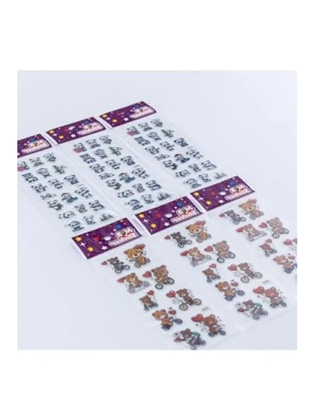 Kabartmalı Yapışkan Sticker Seti - 6 Adet Sevimli Panda ve Ayılar ürün görseli 1