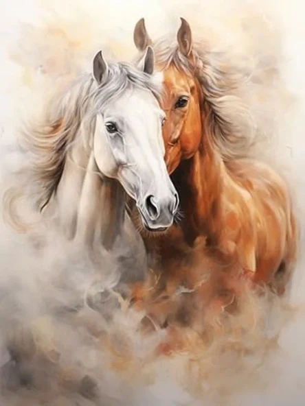 Asil Atlar Temalı Renkli Baskılı Boyama Hobi Seti - 50x65 cm ürün görseli 1