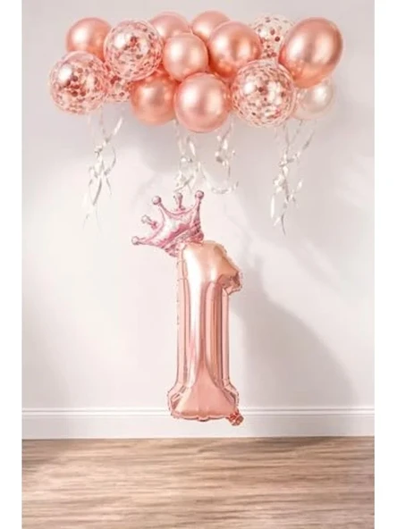 Rose Gold Rakam Folyo Balon ve Konfetili Balon Seti ürün görseli 1