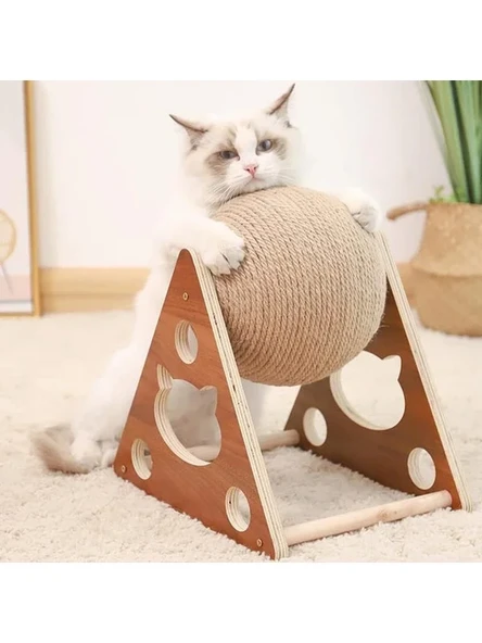 Ahşap İpli Kedi Oyuncak Topu, Tırmalama ve Eğlence Amaçlı ürün görseli 1