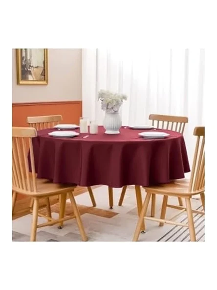 Bordo Renk Sıvıya Dayanıklı Yuvarlak Masa Örtüsü, 180 x 180 cm Boyutunda ürün görseli 1
