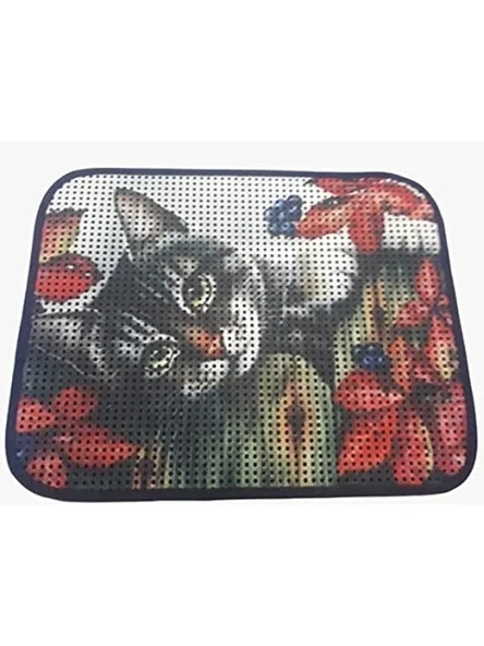 60 x 45 cm Gri Desenli Elekli Kedi Tuvalet Önü Paspası ürün görseli 1