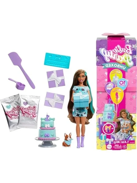Barbie Parti Paketi bebek ve aksesuarlar, Minik Dostumun Doğum Günü serisi Parti Yıldızları seti ve renk değişimi ile pasta süsleme etkinliği dahil 10 sürpriz, JFG72 ürün görseli 1