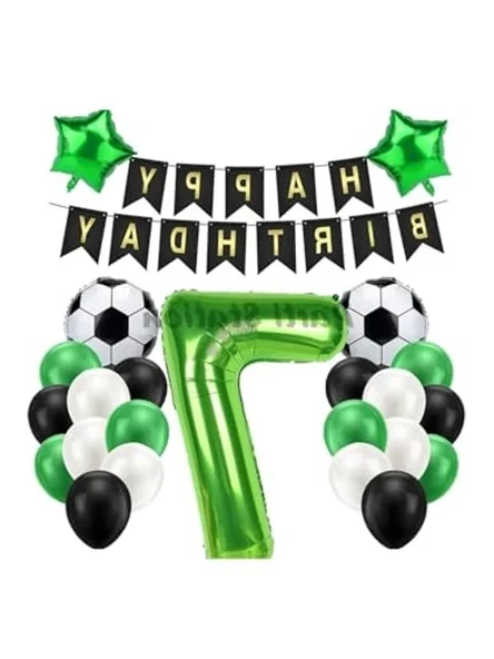 Futbol Temalı Yeşil Doğum Günü Balon Seti, 7 Yaş İçin ürün görseli 1