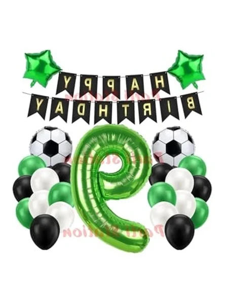Futbol Temalı Yeşil Doğum Günü Balon Seti - 9 Yaş İçin ürün görseli 1