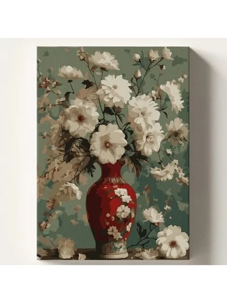 Kırmızı Vazo Temalı Sayılarla Boyama Tuval Seti - 40x50 cm ürün görseli 1