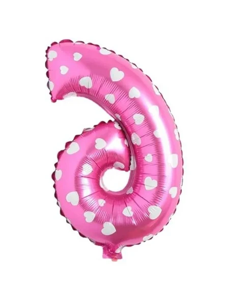 Pembe Kalpli 16 İnç Folyo Balon, 6 Rakamlı Set ürün görseli 1