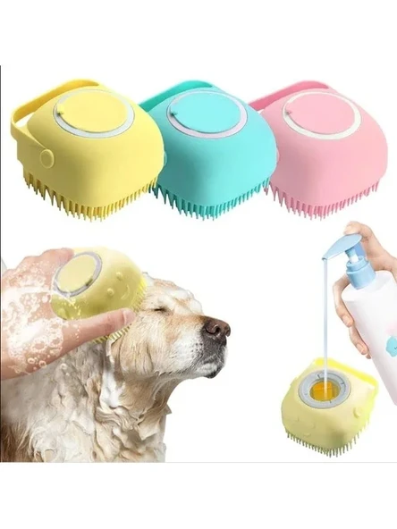 Pembe Silikon Masajlı Kedi ve Köpek Yıkama Fırçası, Tüy Temizleme Aksesuarı ürün görseli 1