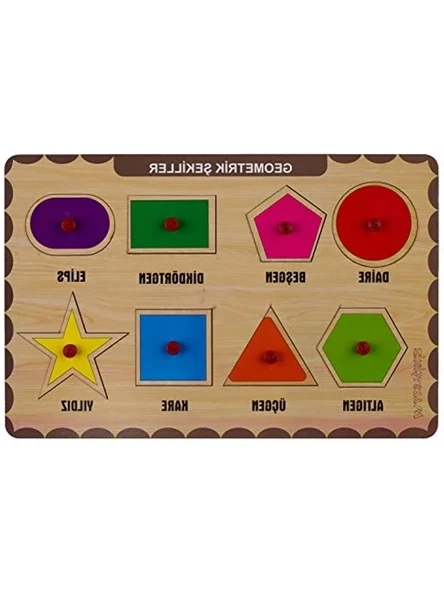 Ahşap Geometrik Şekiller Yapboz - Eğitici Tasarım ile ürün görseli 1