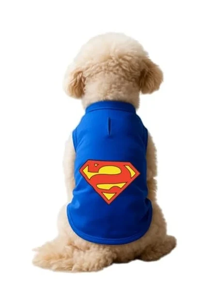 Saks Mavi Renkli Kedi Kıyafeti, Superman Atlet, Orta Boy ürün görseli 1