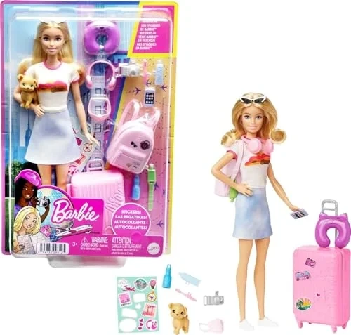 Barbie Seyahatte Bebeği ve Aksesuarları Barbie bebek ve aksesuarları, yavru köpeğiyle seyahat seti HJY18 ürün görseli 1
