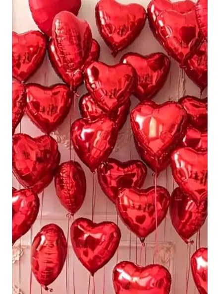 Parlak Kırmızı Kalp Folyo Balon, 5 Adet, 45 cm ürün görseli 1