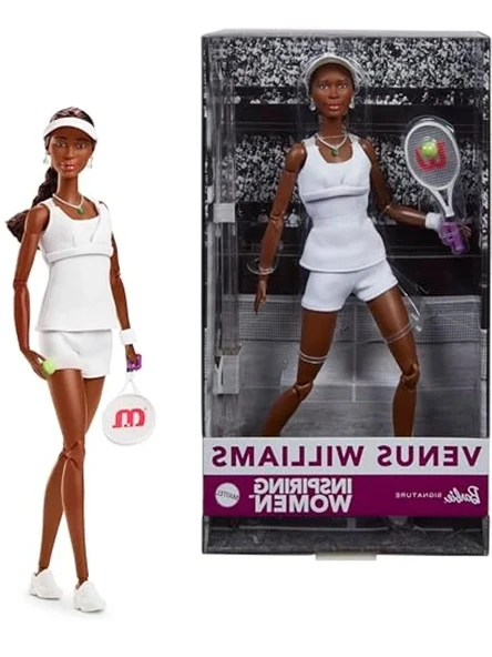 Barbie Inspiring Women Serisi, Venus Williams Moda Mankeni, Karakteristik Tenis Üniforması ve Raketi, Genişletilebilir Ambalaj Dahil, HRM49 ürün görseli 1