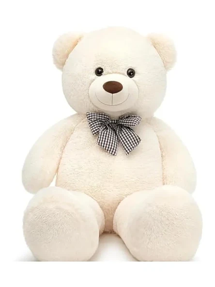Papyonlu Sevimli Peluş Şaşkın Ayı 80 cm - Sevgiliye Özel HEDİYE Beyaz ürün görseli 1