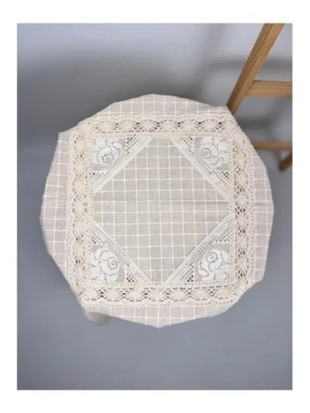 Dantelli Krem Renk Fiskos Sehap Örtüsü, 100x100 cm ürün görseli 1