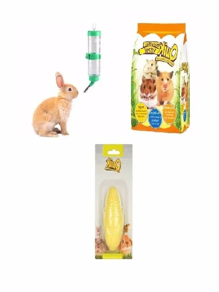 3 Parça Hamster Temel İhtiyaç Seti, Yemi ve Suluk Dahil ürün görseli 1