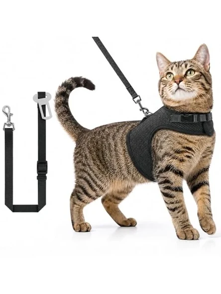 3 Katmanlı Nefes Alabilen Kedi Göğüs Tasma - 3'lü Set, Siyah ürün görseli 1