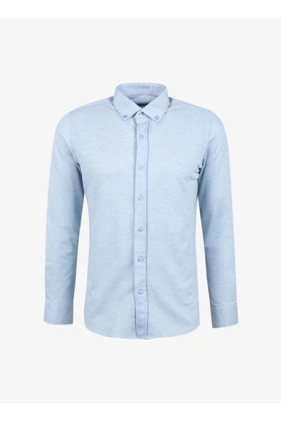 Slim Fit Düğmeli Yaka Armürlü Gökmavi Erkek Gömlek Gm2025500402 ürün görseli 1