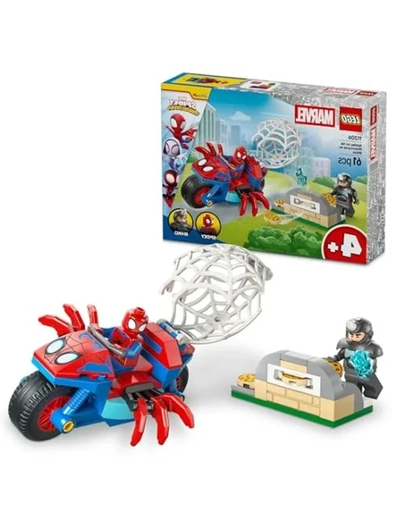 Motosikletli Spidey ve Rhino Figürü, 4 Yaş ve Üzeri için 61 Parça Eğlenceli Yapım Seti ürün görseli 1