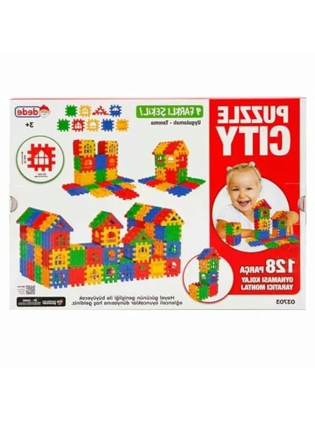 128 Parça Eğlenceli Puzzle Seti, Şehir Teması - Resim 3