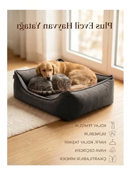 Plus Silinebilir Kedi Köpek Yatağı, Koltuk Kumaşı, Yıkanabilir, Gri, Large ürün görseli 1