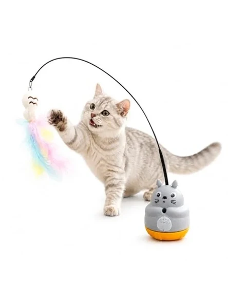360° dönen hareketli kedi oltası, tüylü peluş uçlu, interaktif ürün görseli 1