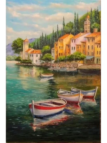 Sahilde Tekneler Temalı Renkli Boyama Hobi Seti, 40x50 cm ürün görseli 1