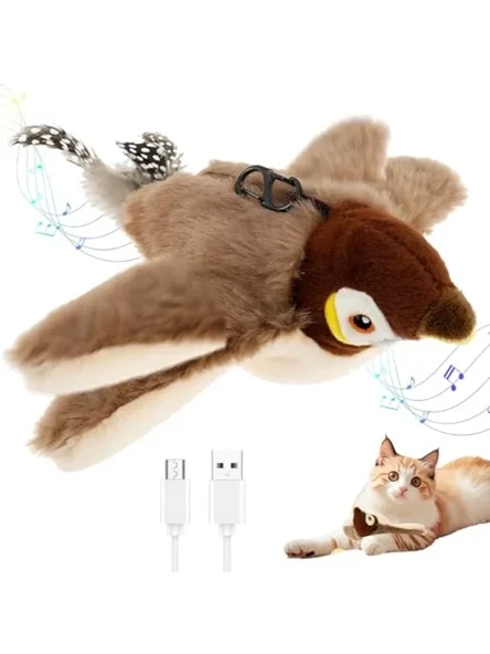 Kedi Oyuncağı Uçan Kuş Dokunmatik, Titreşimli ve Hareketli Kuş, İple Asılabilir, Gerçekçi Kanat Çırpma Efekti, Sesli Etkileşimli Kedi Oyuncağı ürün görseli 1
