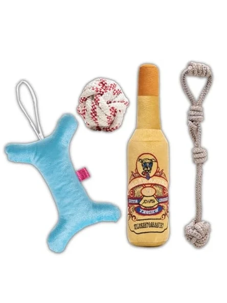 Dörtlü Set Halat Oyun Topu, Peluş Kemik Oyuncağı, Eğlenceli Eğitim ürün görseli 1