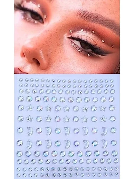 Işıltılı Yapışkanlı Taş Sticker, Beyaz Ay ve Yıldız Desenli, Makyaj için ürün görseli 1