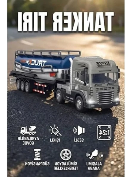 Işıklı ve Sesli Oyuncak Tanker Tırı, 1:24 Ölçek Diecast Model ürün görseli 1