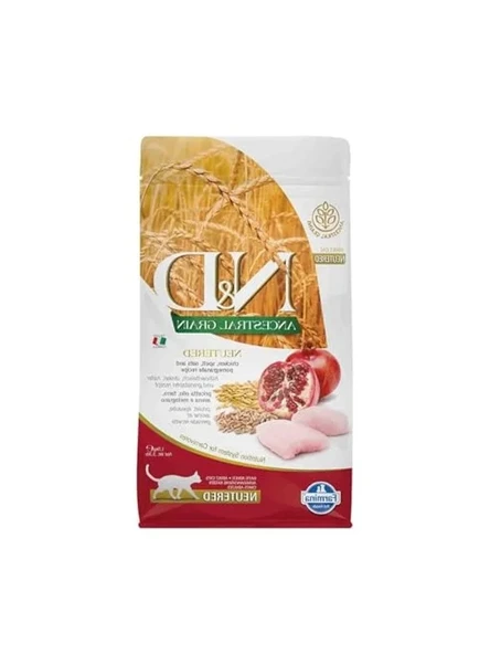 N&D Ancestral Grain Kuru Kedi Maması, Tavuk, Kılçıksız Buğday, Yulaf ve Narlı, Kısırlaştırılmış, Yetişkin, 1.5 kg ürün görseli 1