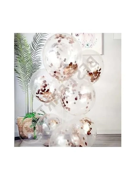 10'lu Şeffaf Lateks Balon Seti, Rose Gold Renkli Konfetili Süsleme Aksesuarı ürün görseli 1