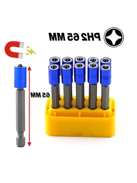 10 Adet Mıknatıslı Bits Uç Seti, PH2, 65 mm, Renkli - Resim 2