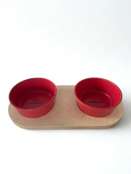 Kırmızı Renkli 16 Cm Çift Tablalı Seramik Mama/Su Kabı ürün görseli 1