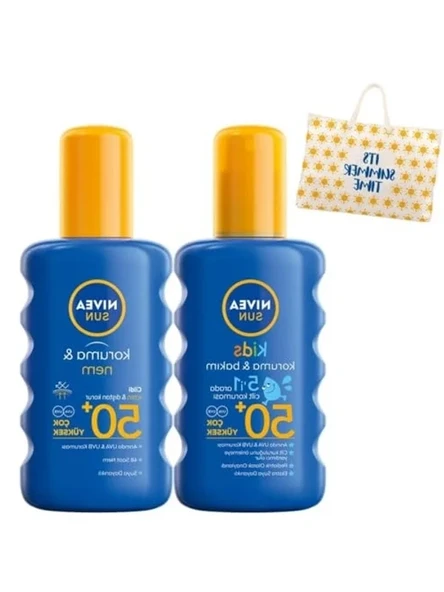 NIVEA Sun SPF 50+ Koruma & 48 Saat Nemlendirme Güneş Kremi Sprey 200 ml ve NIVEA Sun SPF 50+ Koruma & Bakım Çocuk Güneş Spreyi 200 ml ürün görseli 1