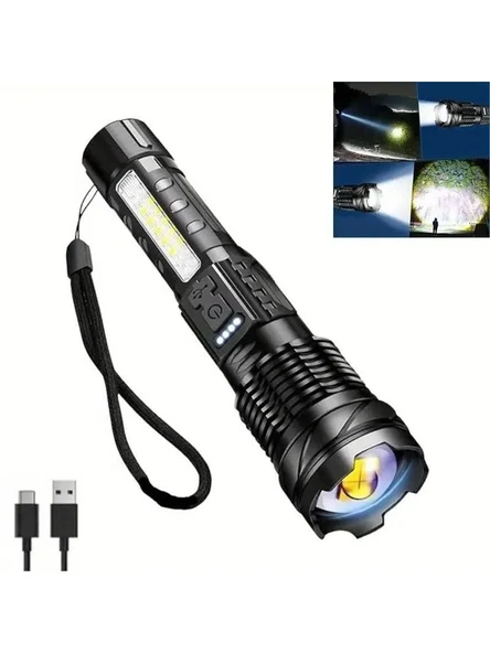 Şarjlı Ultra Güçlü LED El Feneri, 1500mAh ve Çok Fonksiyonlu ürün görseli 1