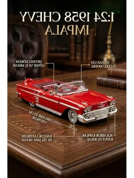 1:24 Ölçekli Kırmızı 1958 Chevy Impala Metal Model Araba ürün görseli 1