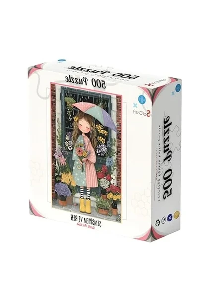 500 Parça Puzzle, Şemsiyeli Çiçekçi Kız Temalı Zeka Oyunu ürün görseli 1