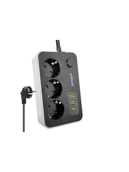 Termal Akım Korumalı Priz, 3 Priz + 2 USB + 1 Type-C Bağlantı ürün görseli 1