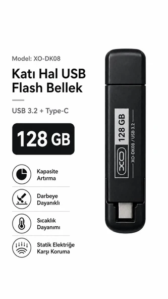 128 GB KATI HAL USB BELLEK USB 3.2 + TYPE-C ÇİFT GİRİŞLİ TAŞINABİLİR FLASH BELLEK TELEFONDA BİLGİSAYARA AKTARMA YÜKSEK HIZLI DAYANIKLI VE ÇOK KORUMALI SSD KORUMALI DARBEYE DAYANIKLI ANTİ ürün görseli 1