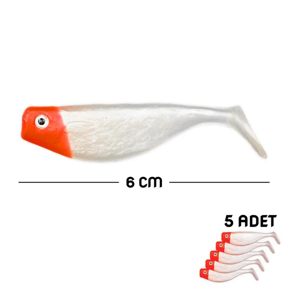 Silikon Balık Yem - DFT - 6cm - Kırmızı/Beyaz (141-3017) - 5'li Paket ürün görseli 1