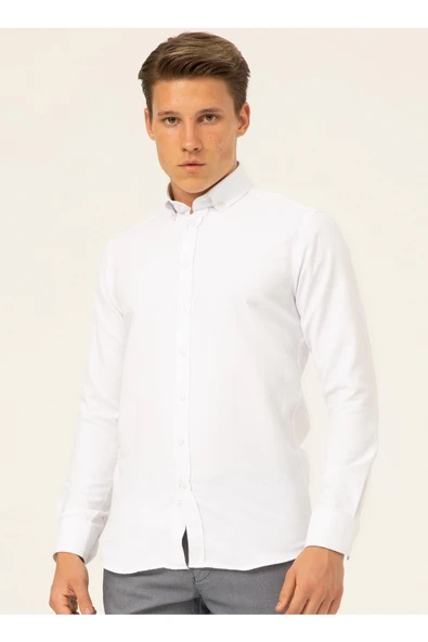 Klasik Yaka Armürlü Beyaz Erkek Gömlek Gm2024700327 ürün görseli 1